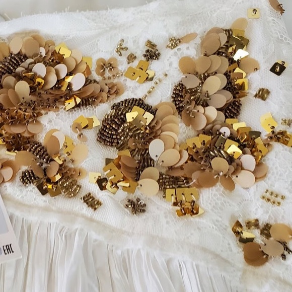 NWT Zara | White Gold Midi A-Line Skirt beaded bead lace - Picture 11 of 16